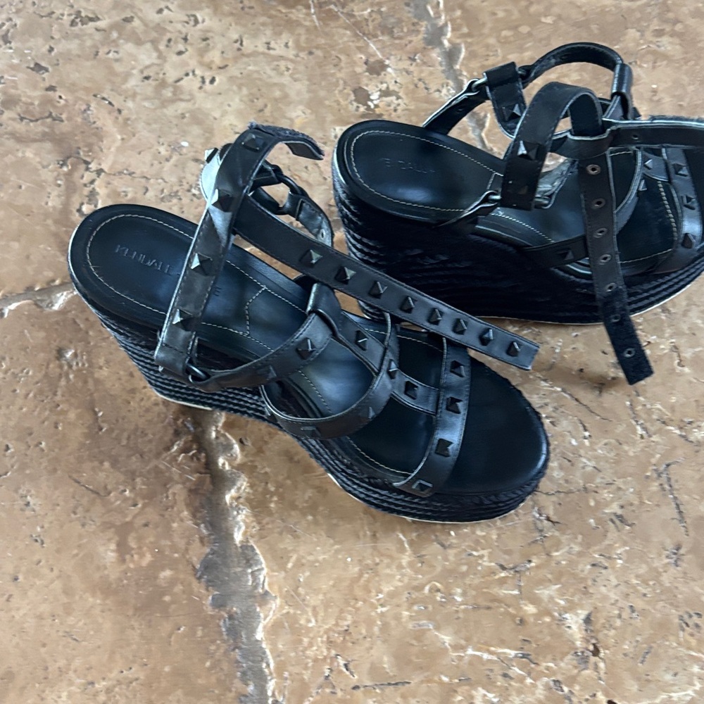 Black Strappy Wedge Sandals